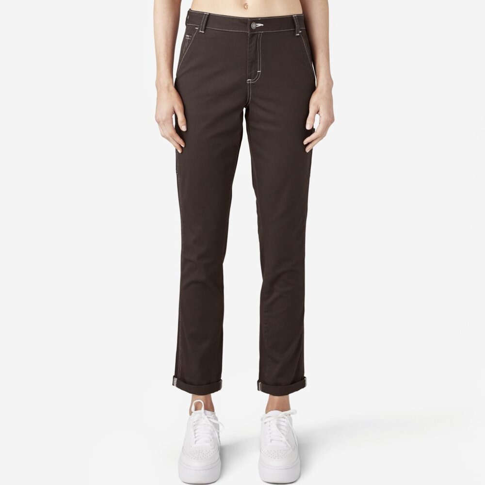 Dickies Women Slim Straight Fit Roll Hem Carpenter Pants Brown Size 32R